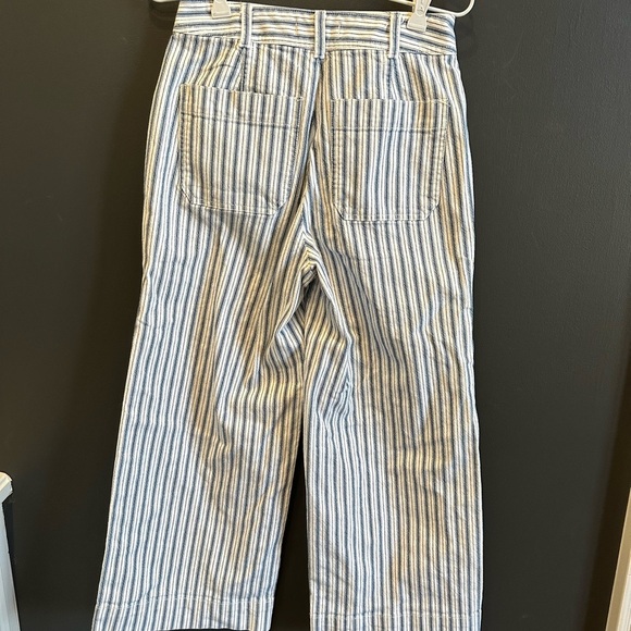 Madewell | Striped Wide-Leg Crop Pants | Size 26 | Blue & White - Picture 7 of 10